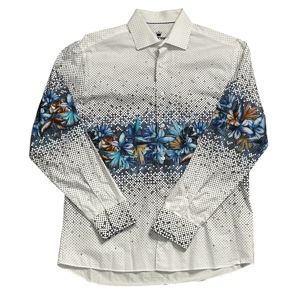 Bertigo Men's Floral & Polka Dot Long Sleeve Button-Up White Shirt Size M‎ - Picture 2 of 9